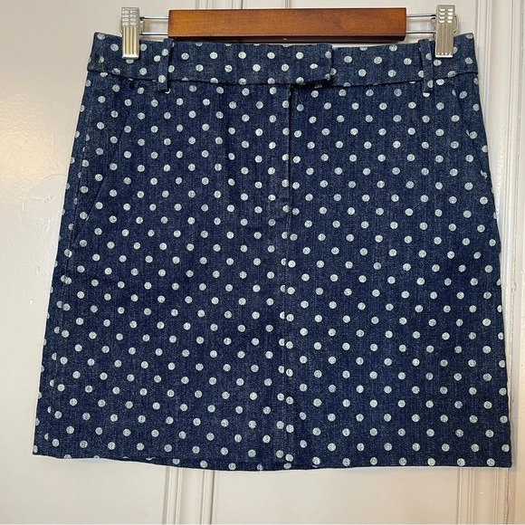 NWT J Crew polka dot denim mini skirt blue white size 00‎ - Picture 1 of 11